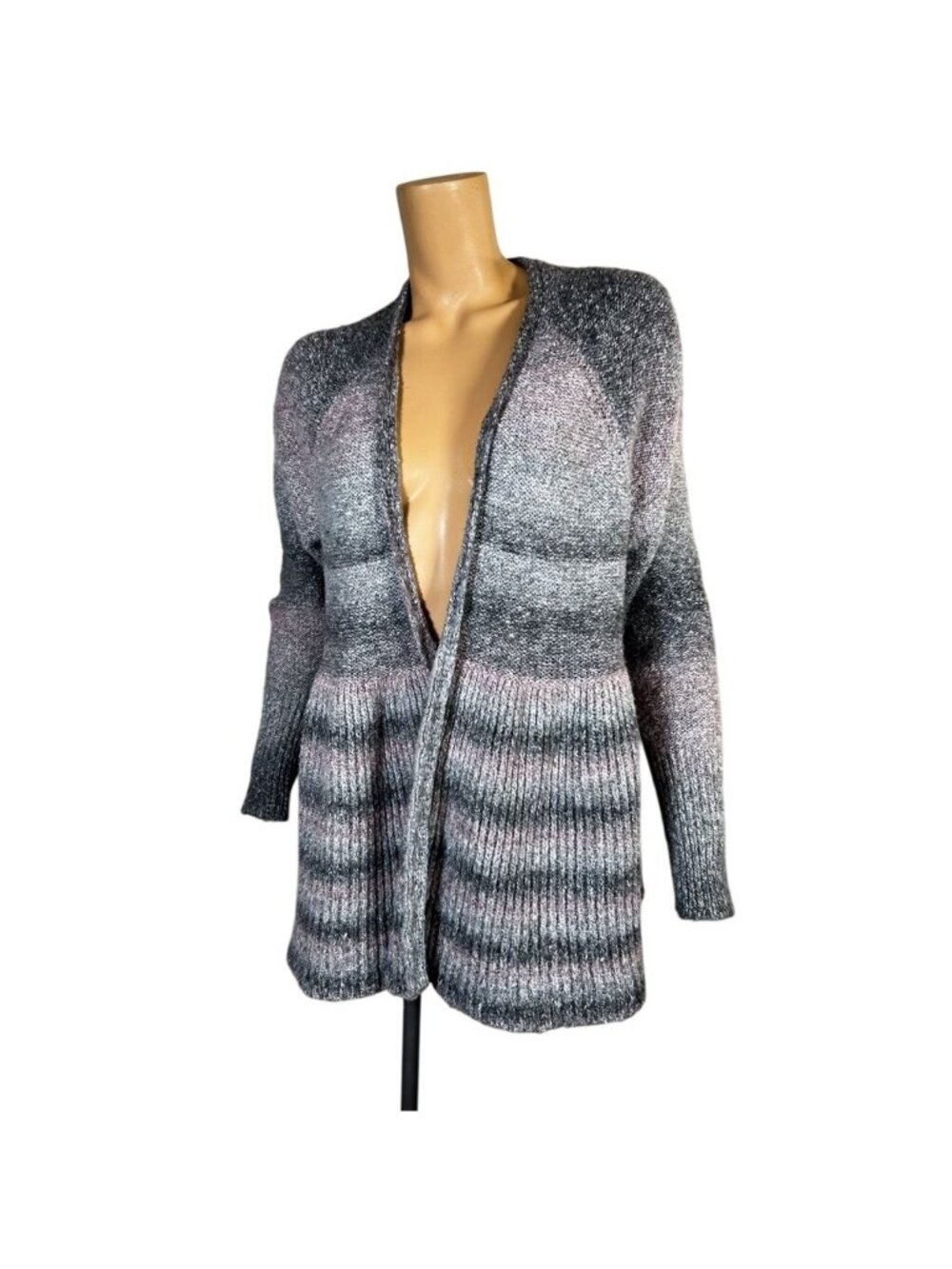 Torrid Womens Cardigan Sweater Gray Nonec Ombre Stripe Open Front Plus 1